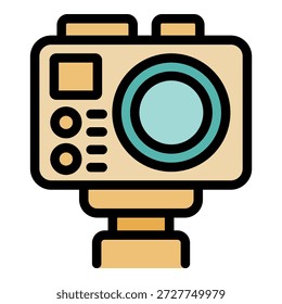 Câmera de ação está gravando um blog de vídeo, montado em um tripé e filmando