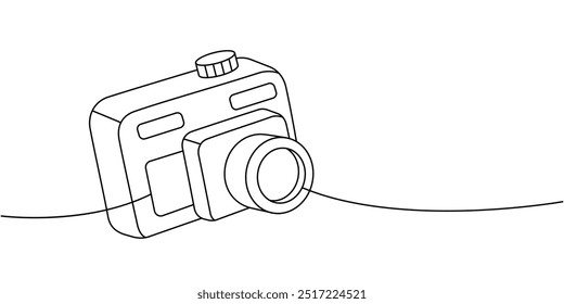 Action camera, sport cam one line continuous drawing. Professional photo equipment. Vector linear illustration.