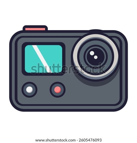 action camera technology flat color vector illustration template design