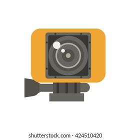 Action camera in waterproof box. Action-cam in protective case vector illustration isolated on white background.