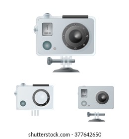 Action camera and waterproof box. Vector illustration.