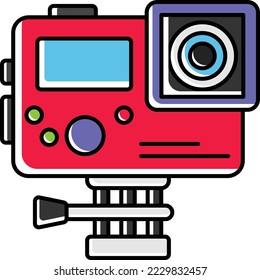 action cameras with stand vector color omission icon design, Winter Season Element symbol, Snowboarding Equipment Sign, extreme sports stock illustration, Vlogger Cam Concept