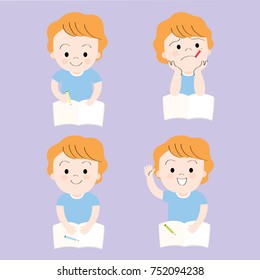 Action cartoon cute little boy on purple background, Education vector.