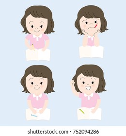 Action cartoon cute little girl on blue background, Education vector.