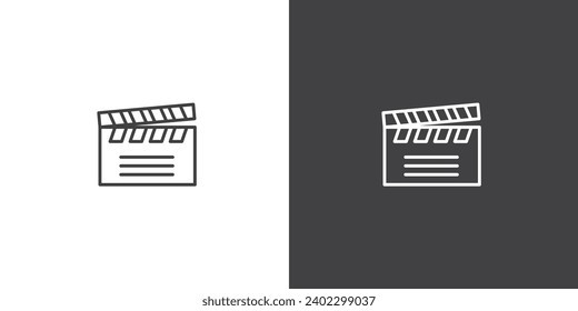 Action clapper line icon, Cinema movies vector icon. Movie elements. Simple Cinema movie signs. Isolated Cinema movie on black and white background.