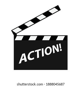 Aktionskonzept, geöffnetes Klappbrett, Filmausrüstung, Vektorgrafik