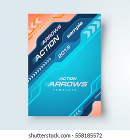 Action cover, flyer arrows cover design, vertical brochure size A4 template