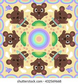 action cute bear with rainbow pattern