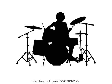 Action drummer band silhouette vector illustration background.