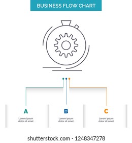 Action, fast, performance, process, speed Business Flow Chart Design with 3 Steps. Line Icon For Presentation Background Template Place for text