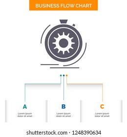 Action, fast, performance, process, speed Business Flow Chart Design with 3 Steps. Glyph Icon For Presentation Background Template Place for text.