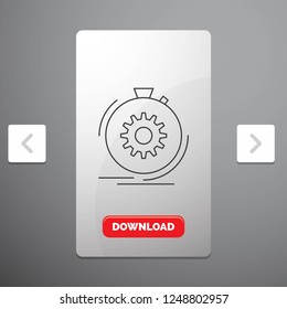 Action, fast, performance, process, speed Line Icon in Carousal Pagination Slider Design & Red Download Button