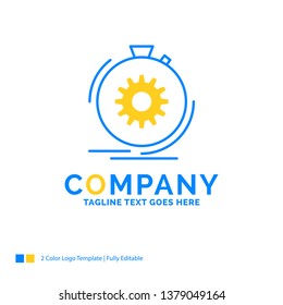 Action, fast, performance, process, speed Blue Yellow Business Logo template. Creative Design Template Place for Tagline.