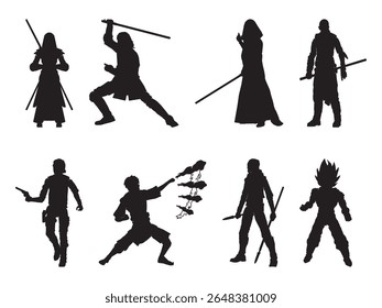 Action figure cartoon, child toy movie. Silhouette vector illustration