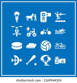 action icon. 16 action vector set. baseball, horse, bike and parachute icons for web and design about action theme