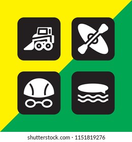 action icon. 4 action set with sports and competition, backhoe and kayak vector icons for web and mobile app
