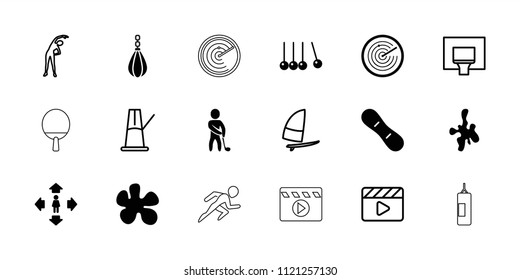 Action icon. collection of 18 action filled and outline icons such as man move, cradle, paintball, golf player, snow board. editable action icons for web and mobile.