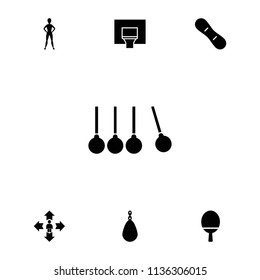 Action icon. collection of 7 action filled icons such as basketball basket, snow board, boxing bag, exercising, man move, cradle. editable action icons for web and mobile.