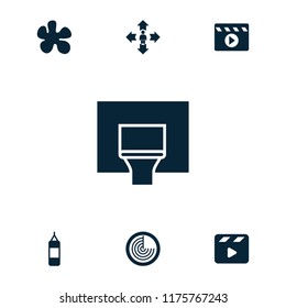 Action icon. collection of 7 action filled icons such as radar, paintball, movie clapper, basketball basket, boxing bag. editable action icons for web and mobile.