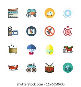action icon set. vector set about monster truck, ambulance, camcorder and parachute icons set.