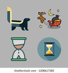 action icon set. vector set about skunk, hourglass and sled icons set.