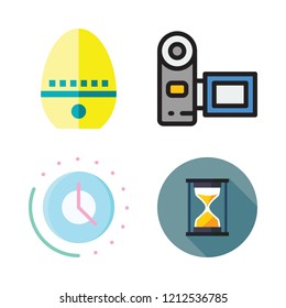 action icon set. vector set about camcorder, hourglass, time and timer icons set.