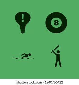 action icon. action vector icons set attention sign bulb, baseball player, billiard ball and swimming