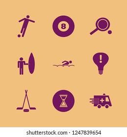 action icon. action vector icons set swimming, hourglass, football player and ambulance car
