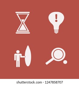 action icon. action vector icons set hourglass, attention sign bulb, surfer with board and ping pong