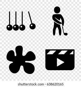 Action icons set. set of 4 action filled icons such as golf player, clapper board, paintball