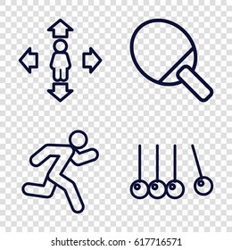 Action icons set. set of 4 action outline icons such as man move, running, cradle
