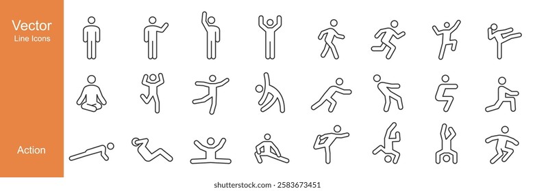 Action Icons - Vector Line. Editable Stroke.