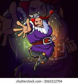 The action of the lady viking esport logo design of illustration
