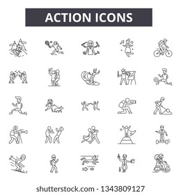 Action line icons. Editable stroke signs. Concept icons: business, strategy,  success etc. Action  outline illustrations
