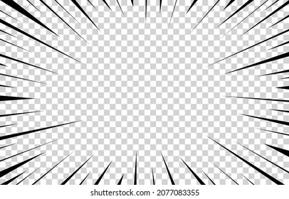 Action lines from comics. Speed lines manga frame. Cartoon background. Black and white vector retro illustration