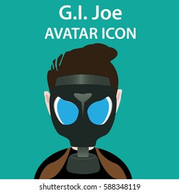 Action man, soldier avatar icon with gas mask, vector illustration, portrait, eps 10, trooper look a like, flat design