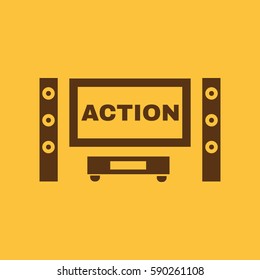Action movie icon. TV and Home theater, cinema symbol. Flat design. Stock - Vector illustration