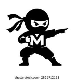 Action ninja warrior character silhouette with pointing finger martialarts silhouette character