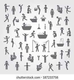 action people and  hygiene icons set on gray background  