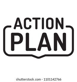 Action plan. Badge flat vector illustration on white background.	