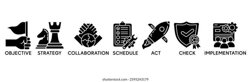 Action plan banner web icon for business and marketing. objective, strategy, Collaboration, Schedule, Plan and implementation