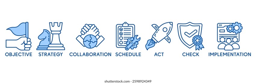 Action plan banner web icon for business and marketing. objective, strategy, Collaboration, Schedule, Plan and implementation