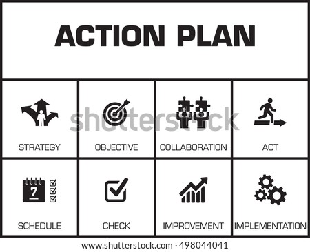 Action Plan. Chart with keywords and icons