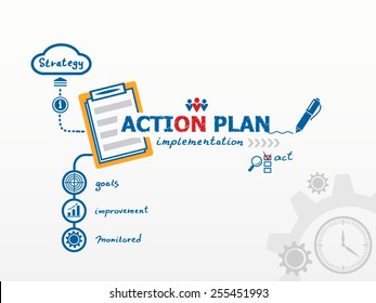 Action Plan concept and notebook. Hand writing Action plan with blue marker