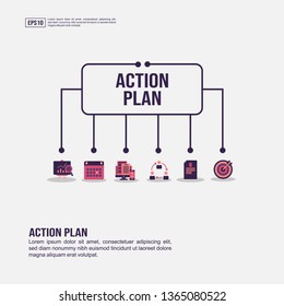 Action plan concept for presentation, promotion, social media marketing, and advertising. Minimalist Action plan infographic with flat icon