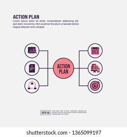 Action plan concept for presentation, promotion, social media marketing, and advertising. Minimalist Action plan infographic with flat icon