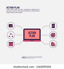 Action plan concept for presentation, promotion, social media marketing, and advertising. Minimalist Action plan infographic with flat icon