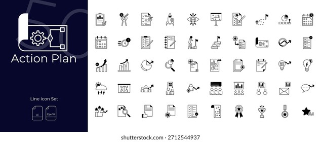 Conjunto de iconos editables de duotono de Plan de acción