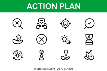 Action Plan Icon Set. Clean, Professional Graphics for Workflow, Business Strategy, and Productivity Tools