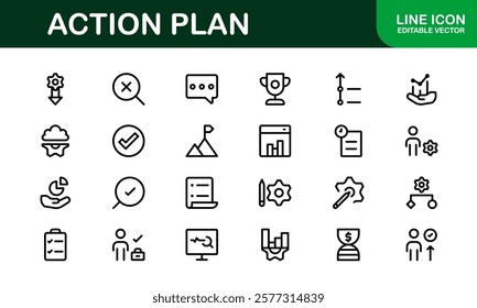 Action Plan Icon Set. Clean, Professional Graphics for Workflow, Business Strategy, and Productivity Tools